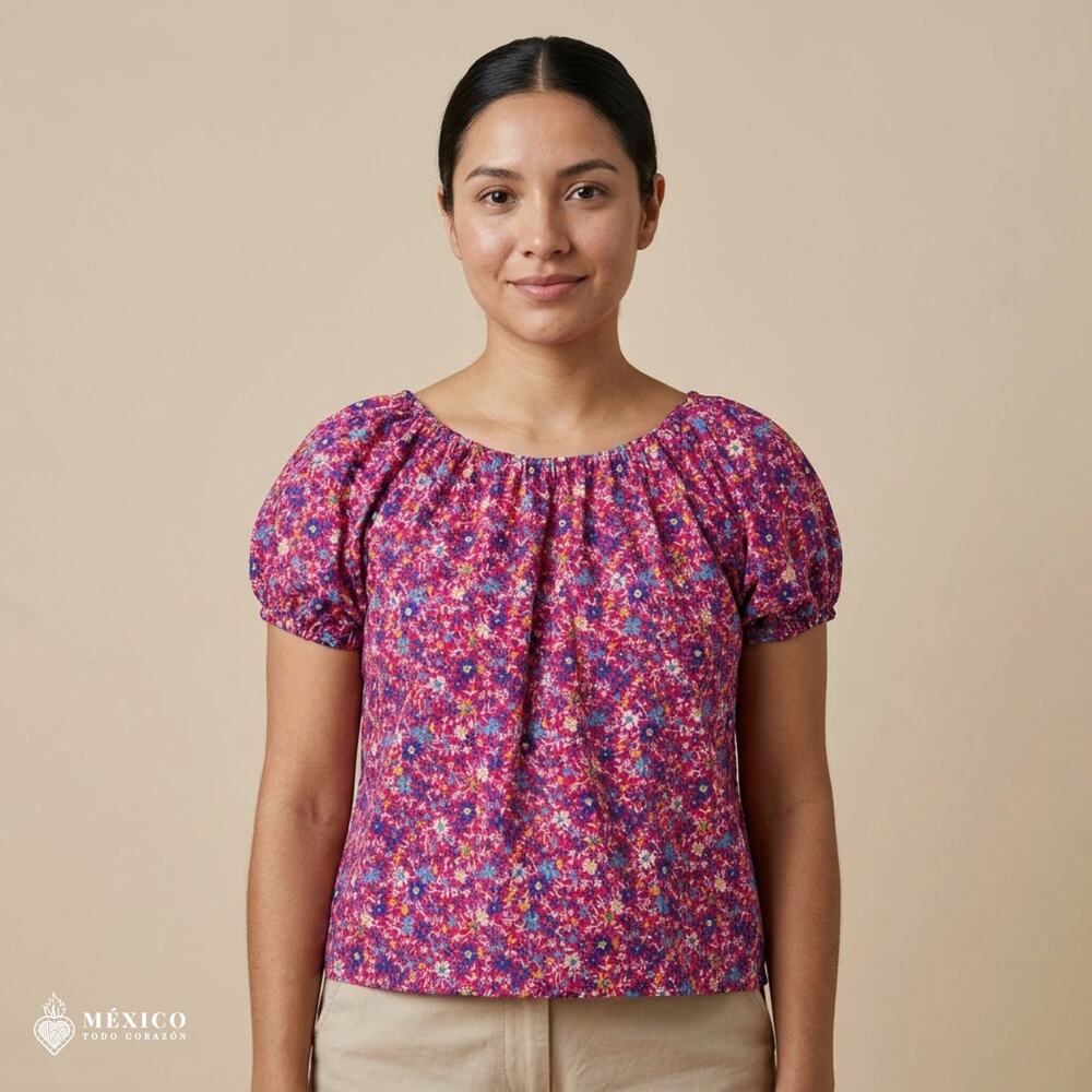 Traditional Mexican Floral Blouse – Lightweight Polyester Folk Style Top